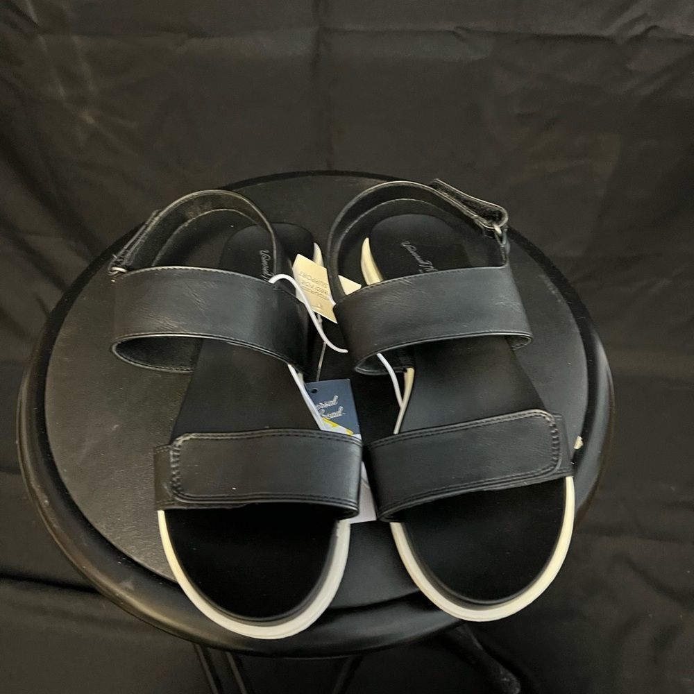 Black pleather sandals